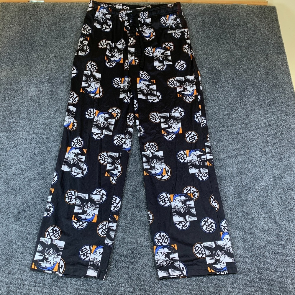Hot Topic Dragon Ball Z Pajama Pants Mens M Black Goku Kanji Wide Leg Sleepwear